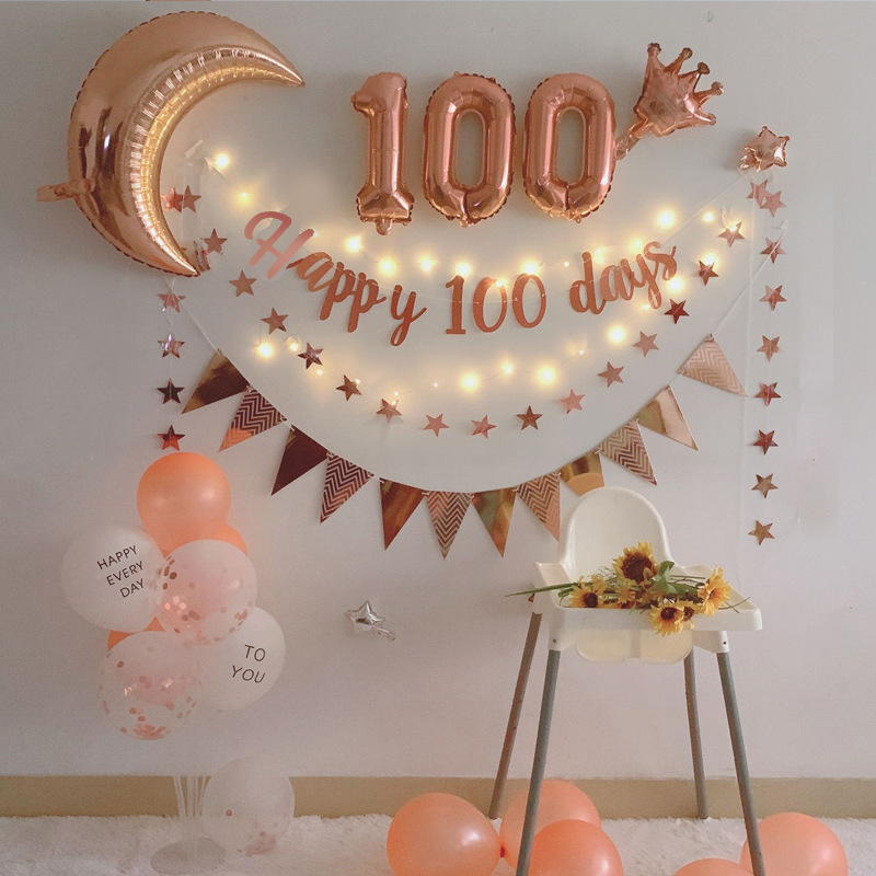 寶寶百日宴布置100天百天宴生日背景牆場景滿月30天氣球裝飾用品