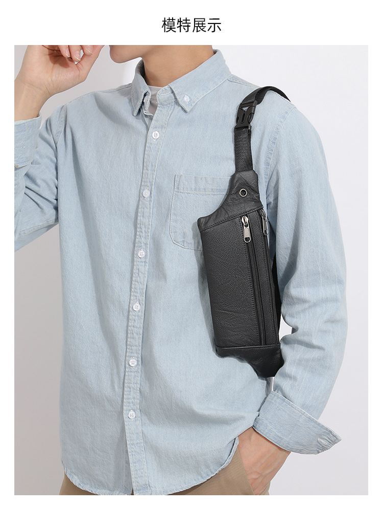 94g Weight Polyester Lining Material Sewing Thread Fashion Element Zipper Closure Type Sling Strap Strap Type Fanny Pack Bags Type Casual Occasion Genuine leather Material Solid Color Pattern All Seasons Season Men's Gender Streetwear Style Square Shape Men's Streetwear Solid Color Genuine Leather Men's Waist Bags 5