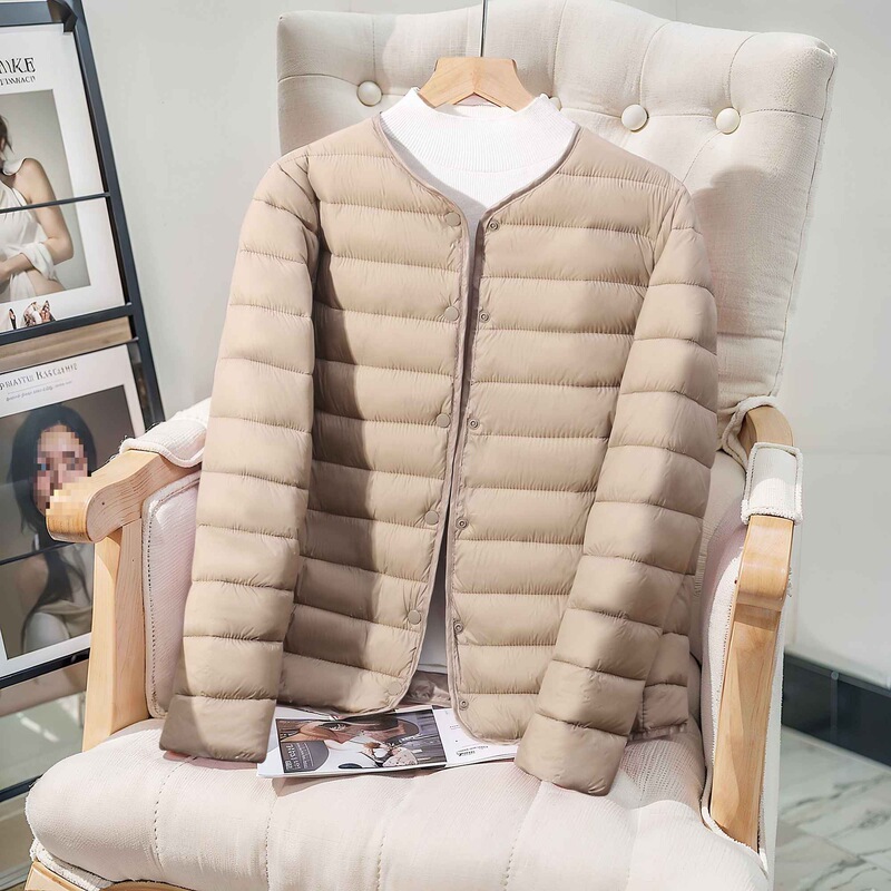 Autumn and Winter New Short Lightweight down Cotton Jacket for Women, Slim Fit, Inner Lining, Base Layer, Round Neck, Warm Cotton Coat
