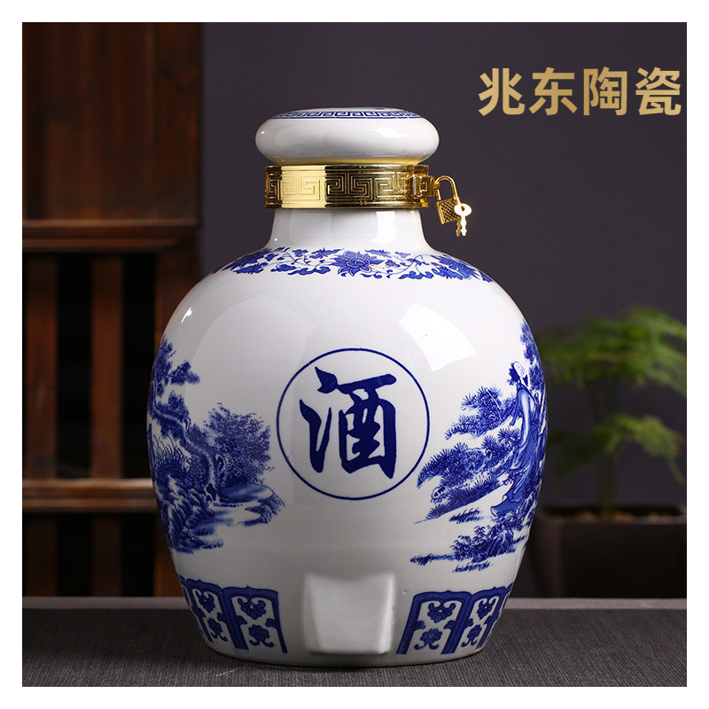 青花酒坛陶瓷酒坛 30斤50斤100斤陶瓷酒坛子 定 制200