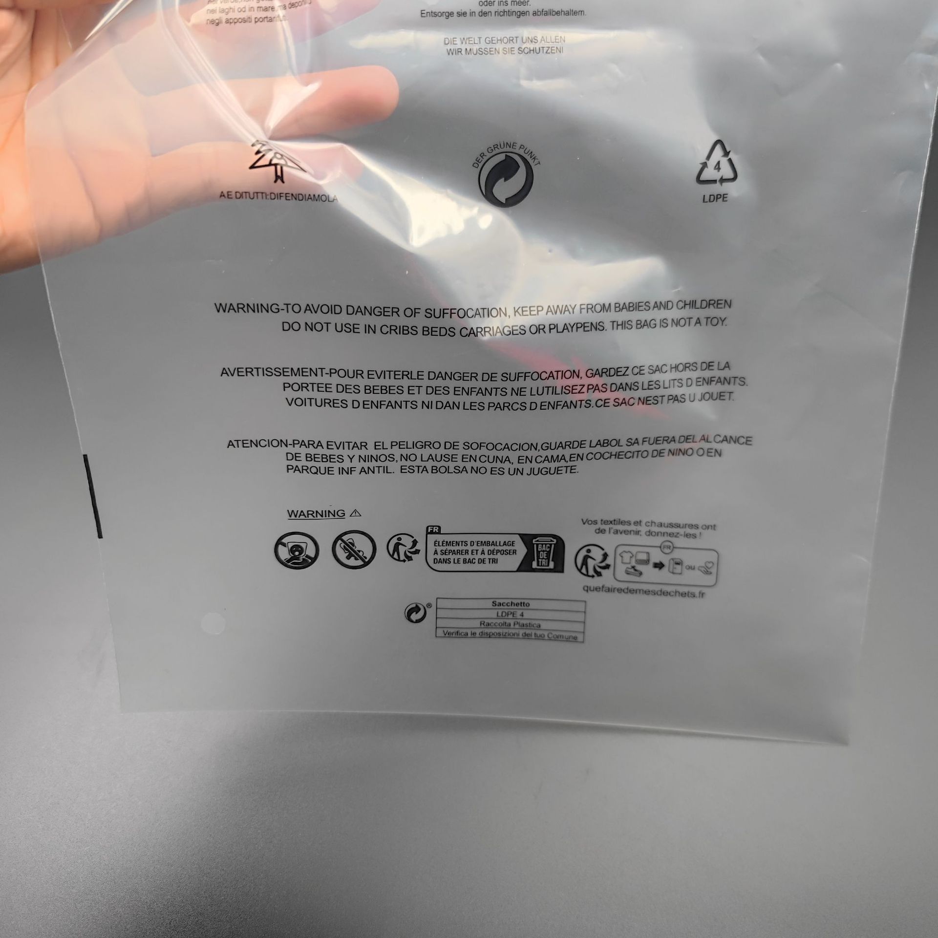 Ropa bolsa de embalaje bolsa de Protección Ambiental estándar transparente advertencia cremallera bolsa TEMU transfronterizo auto sellado bolsa Amazon e-commerce