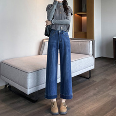 直筒牛仔裤女2025春秋新款高腰显瘦小个子九分法棍裤直筒裤子