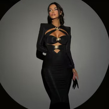 秋季亚马逊新品欧美长袖黑色连衣裙女装派对礼服绷带连衣裙批发