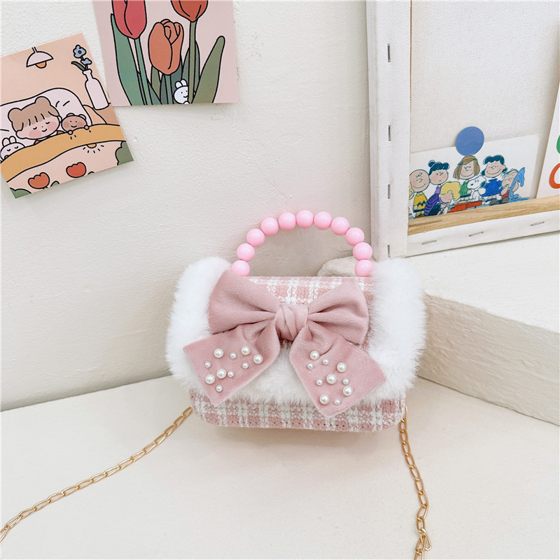 Bolsa de moda de perlas para niños otoño y invierno Año Nuevo para niñas bolsas de hombro de tela arco