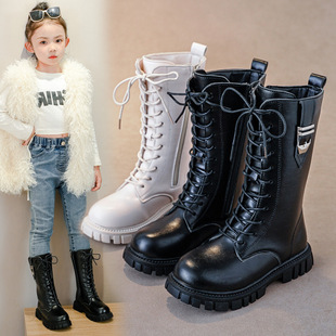 Children's Martin Boots Girls' High Boots Autumn and Winter 2024 New Korean Style British Style Princess Leather Boots Girls' High Boots