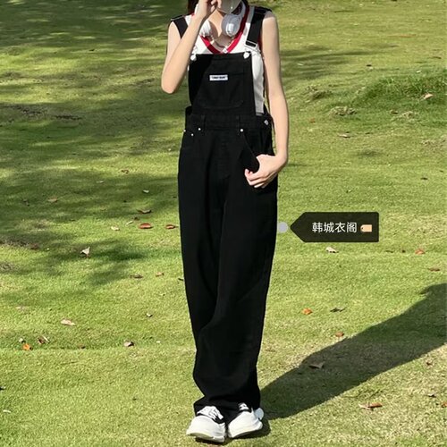 Women's winter 2024 new Korean style long pants high-waisted wide-leg onesie loose denim thin belt pants