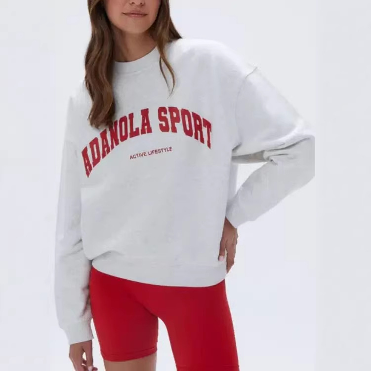 Foreign Trade Fitness Sports Adanola Loose Round Neck Sweatshirt for Women Autumn European and American Street Style Gray Top Ins Lazy Style