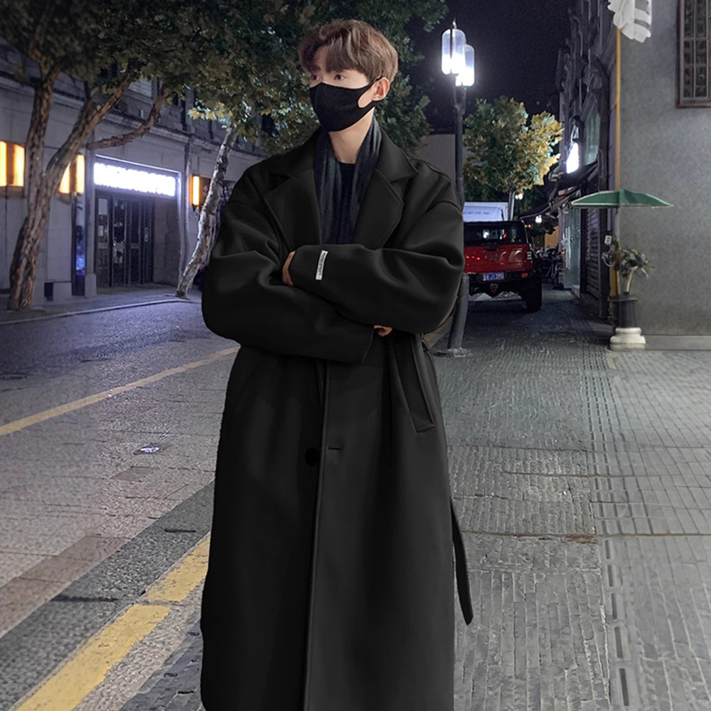 셸비 중간 길이의 모직 코트 소년 겨울 영국 스타일 더피 핸섬 모직 코트 하이 엔드 무릎 오버 트렌치 코트