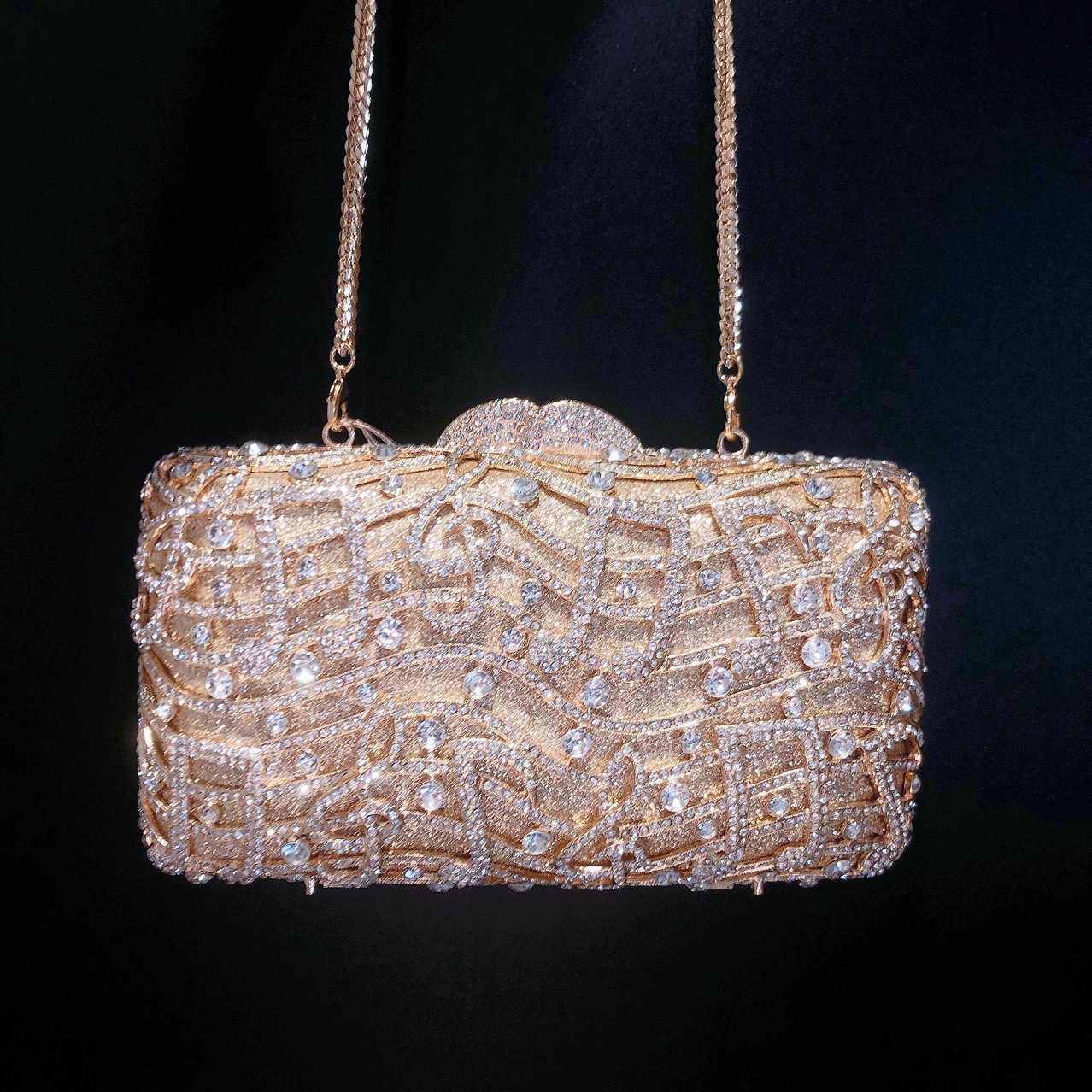 Túi clutch nữ đính đá dạ hội hộp cứng cầm tay — Màu đen chi tiết 3