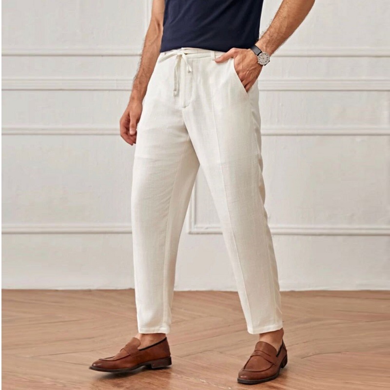 Nuovi pantaloni corti in tinta unita in lino sottile casual da uomo, pantaloni da completo_voghion.com