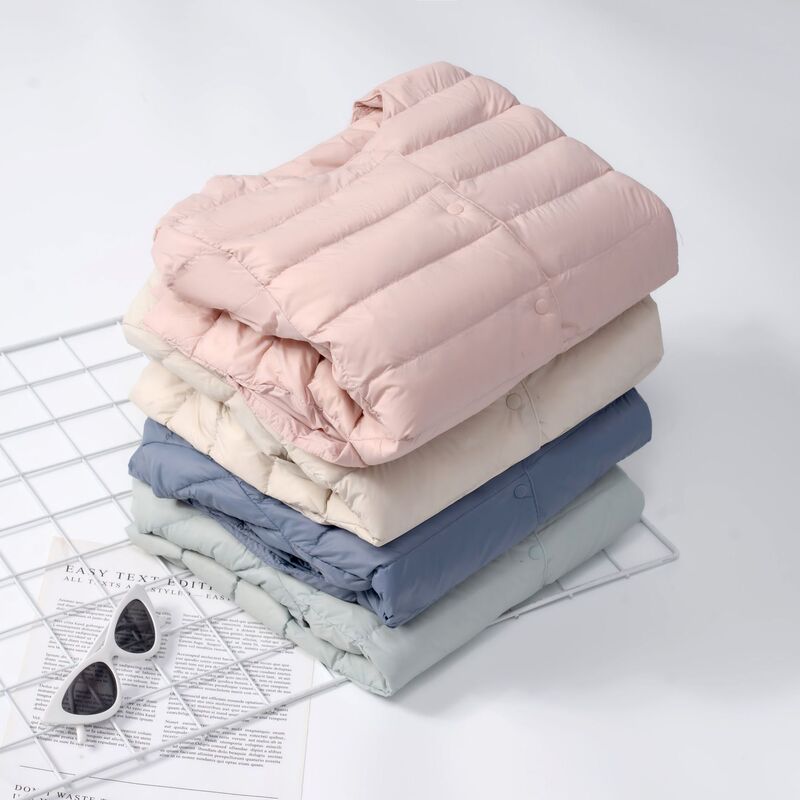 Pinghu Lightweight Women's Short Round Neck Autumn and Winter New Round Neck Warm Jacket One Piece Drop Shipping Pure Color down Jacket Liner