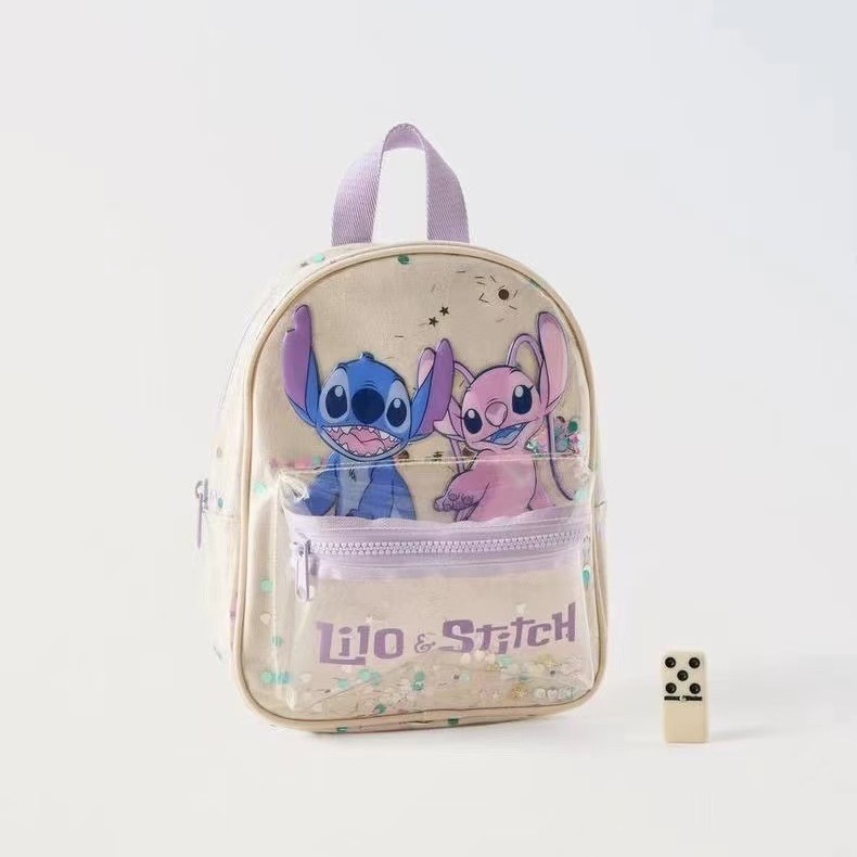 Cross-Border New Product Children's Backpack for Boys and Girls, Stitch Transparent Sequin Plastic Kindergarten Backpack, Children's School Bag