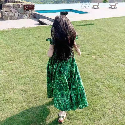 Children's long skirt summer style girls flying sleeve dress children's skirt 3-8 years old children's clothing one piece dropshipping