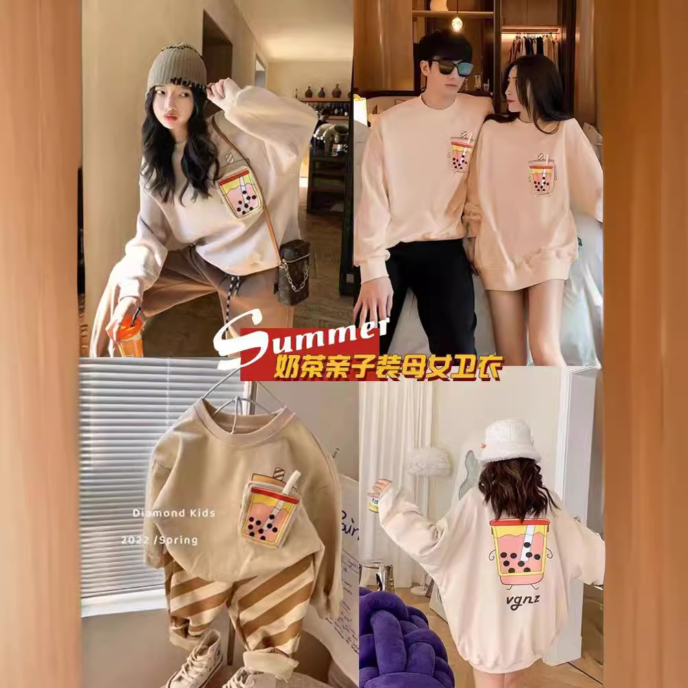 炸街婴儿亲子装2025新款一家三口休闲时尚母子母女趣味印花t恤潮
