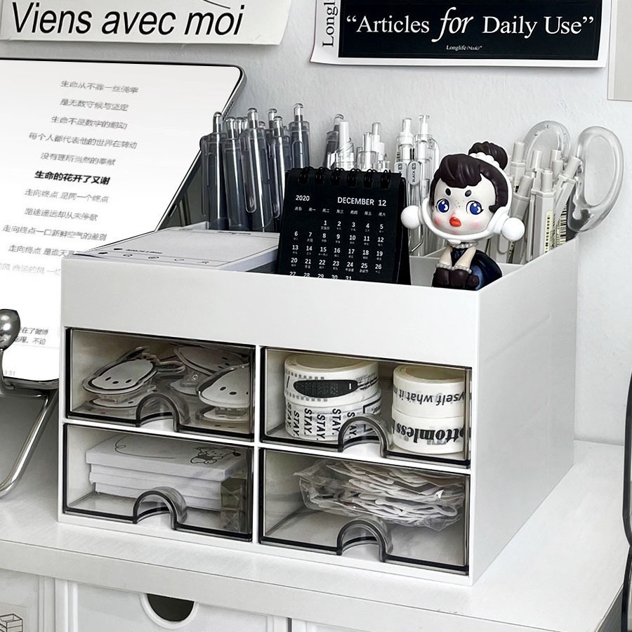 Caja de almacenamiento de portalápices de escritorio de dormitorio de estilo ins Cajón de acrílico Escritorio de estudiante Papelería de oficina Caja transparente