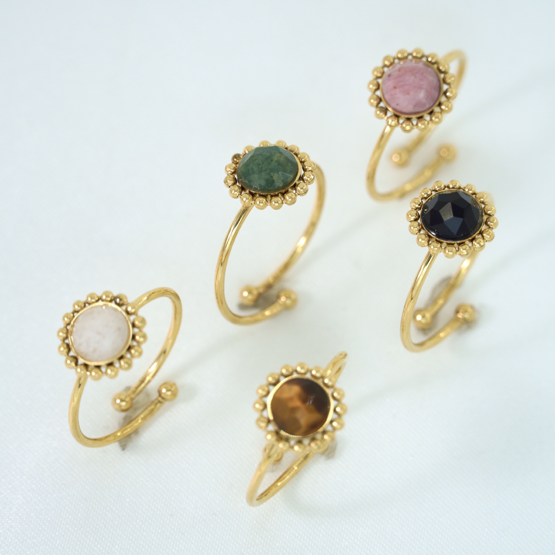 10g Weight Natural Stone Inlay Material Open Rings Classification 1 Piece Quantity Casual Occasion Titanium Steel Material Geometric Pattern Unisex Gender Polishing Design Retro Style Retro Geometric Titanium Steel Natural Stone Open Rings In Bulk 5