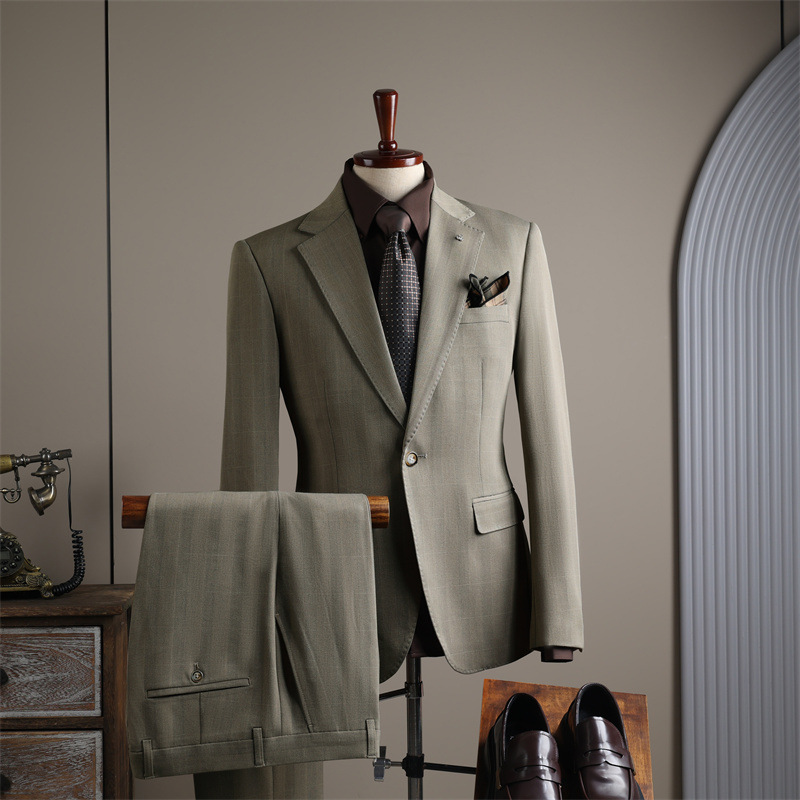 Men's Single Breasted Plaid Suit Slim Fit Business Formal Groom's Jacket For Wedding Best Man Fashionable Outerwear_voghion.com