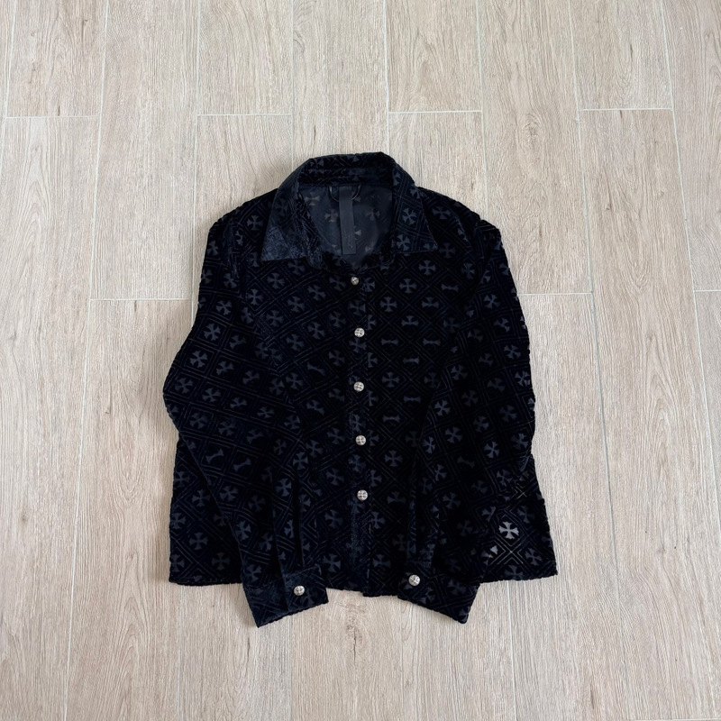 【Exclusive In-Stock High-Quality Version】Chroxin Black Velvet Cross-Cutout Monogram Shirt Jacket