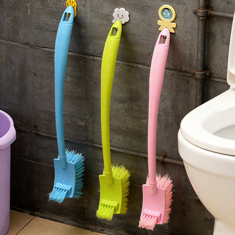 Household Bathroom Cleaning Brush Long Handle Toilet Brush Wall-Mounted Toilet Brush Double-Sided No Dead Angle Curved Toilet Brush