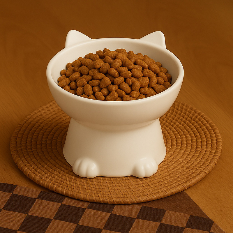 可爱加高猫碗陶瓷碗猫咪水碗不易打翻保护颈椎大口径餐盘防蚂蚁|undefined