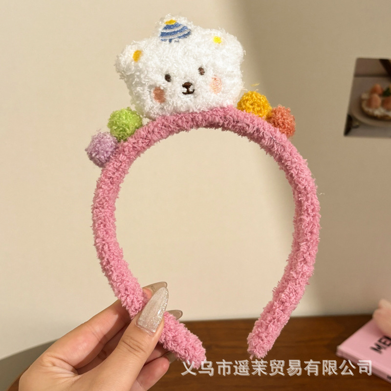 3 aro de pelo de oso blanco rosa