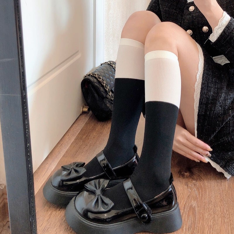 jk white calf socks spring and summer thin black stitching tube socks gray pile socks Japanese base socks for children jk white calf socks spring and summer thin black stitching tube socks gray pile socks Japanese base socks for children