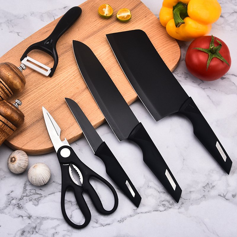 黑刀组合厨房不锈钢刀具套装家用菜刀切片刀厨师刀宿舍锋利水果刀