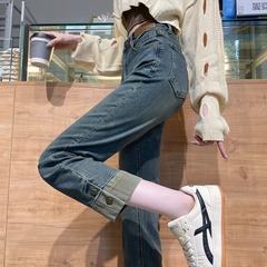 セメントの灰のタバコの管のジーパンの女性の夏の薄い金のゆるい女性のズボンの腰の小さい9分の法の棒のストレートなズボン