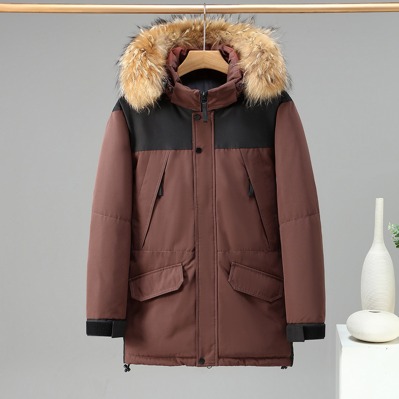 Men's outdoor detachable hooded waterproof workwear high-quality large wool collar cotton jacket, trendy outerwear_voghion.com