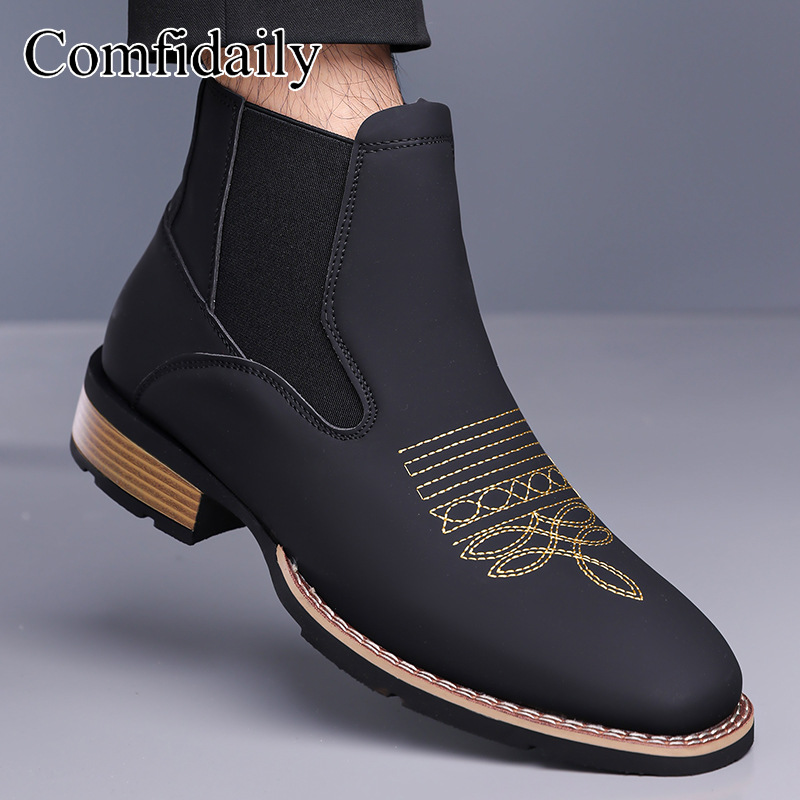 2026 gran tamaño transfronterizo antideslizante y resistente al desgaste moda con un juego de bordado simple, botas de chelsea, botas de Martin para hombres tk image 3