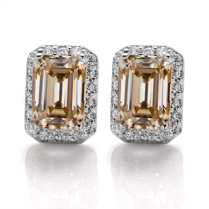 S925银莫桑钻祖母绿切彩色耳钉耳饰跨境电商直播货源