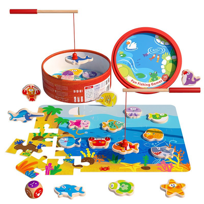 Pesca marina de madera juguetes educativos para niños educación temprana iluminación cognición divertido juego interactivo magnético de madera entre padres e hijos