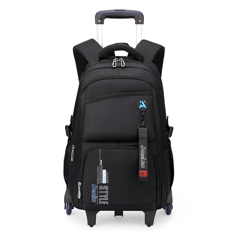 Escuela de escuela primaria transfronteriza de pescado natural, mochila escolar con barra de ruedas para niños y niñas, mochila desmontable con reducción de carga de gran capacidad de color sólido