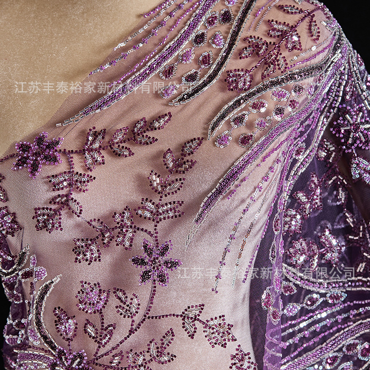 Tejido bordado de tubo de cuentas, tela de bordado de malla púrpura, flor, sequin, cuentas, tela de bordado de malla flor, vestido de noche image 5