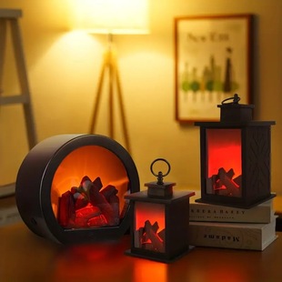 Internet Celebrity Popular Led Simulated Flame Lamp Night Light Retro Style Atmosphere Decorative Fireplace Lamp European Style Creative Ornaments D