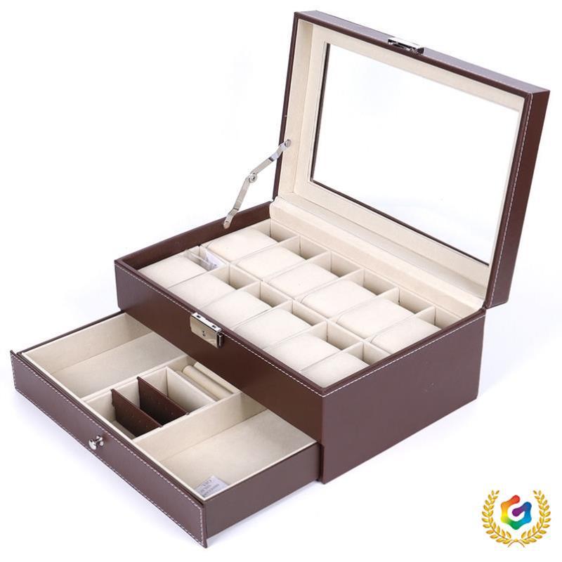 ☨ Double-Layer 12-Slot Watch Storage Box, Watch and Jewelry Display Box, Large-Capacity Jewelry Box, Multi-Compartment Glasses Organizer Box