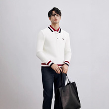 轻奢高端polo衫男秋季拼色时尚休闲长袖翻领男装秋冬款保罗衫上衣