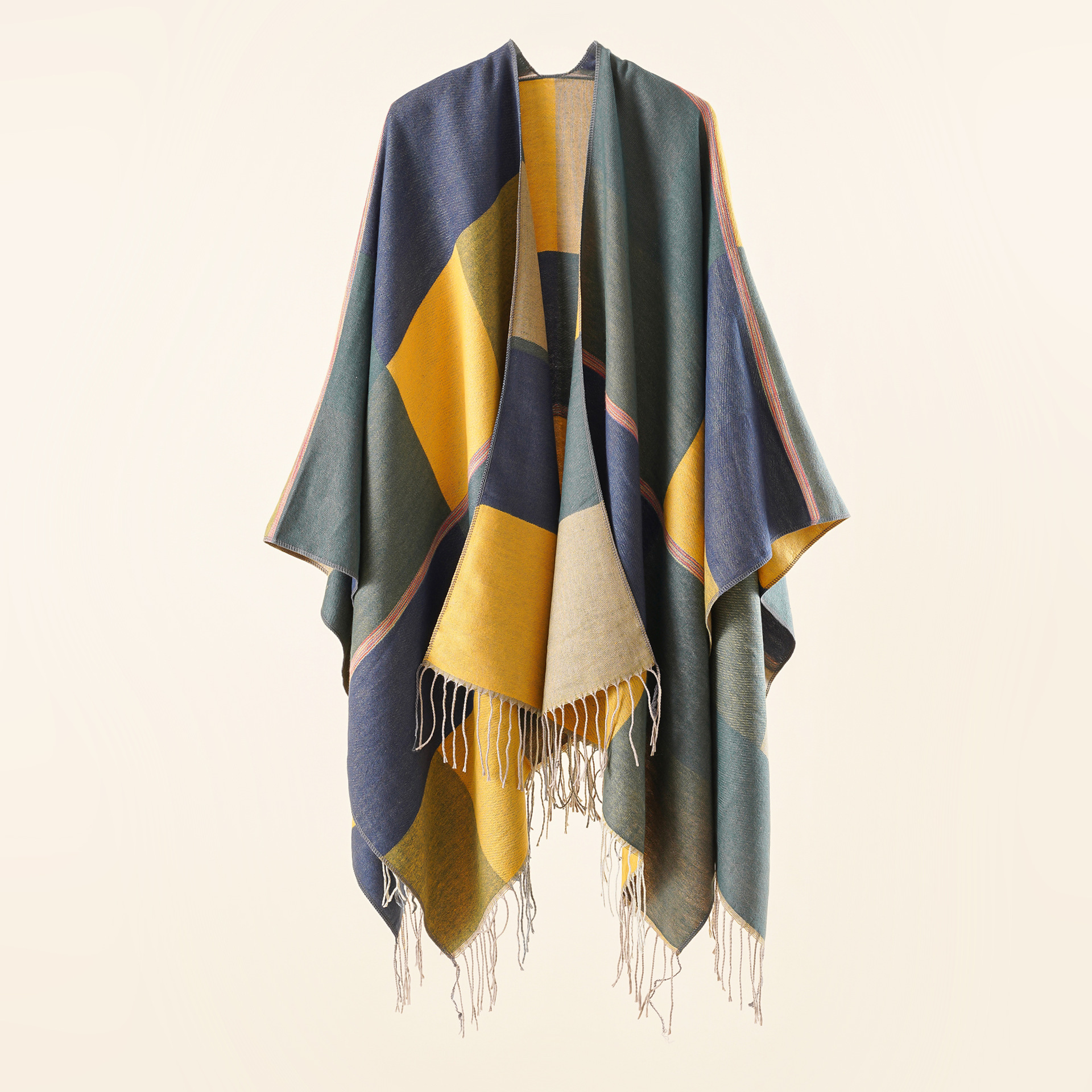 Mantón de las mujeres Otoño e Invierno capa del cabo británico grande a cuadros geométrica invierno borla desgaste exterior otoño