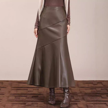 专柜高档韩版半身裙鱼尾皮裙2025秋冬季新款垂坠感绵羊皮中长裙子