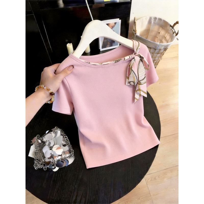 2026 Summer Women's New Fashion Design Niche Chic Versatile Short-Sleeve T-Shirt Pink High-End Slimming Top 2026 Summer Women's New Fashion Design Niche Chic Versatile Short-Sleeve T-Shirt Pink High-End Slimming Top