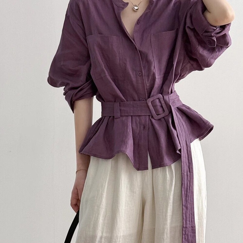 Elegant European-Style Long-Sleeve Shirt with a Stylish Loose Belt, 2026 Spring New Collection, Waist-Cinching Blouse for Women, Socialite Outfit Top Elegant European-Style Long-Sleeve Shirt with a Stylish Loose Belt, 2026 Spring New Collection, Waist-Cinching Blouse for Women, Socialite Outfit Top