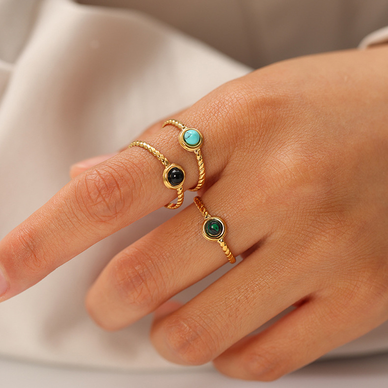 5g Weight 0.03µm-0.05µm Gold Plating Thickness PVD Coated Gold Plating Process PVD Coated Real Gold Plated 18K Gold Water Droplets 304 Stainless Steel Retro Waterproof Non Tarnish Open Rings