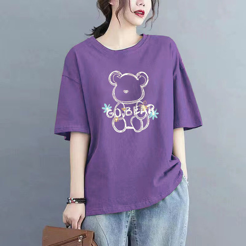 100% Cotton Women's Short Sleeve T-Shirt 2025 Summer Loose Plus Size Medium Long Length Bottom Covering Fashion Top Instagram