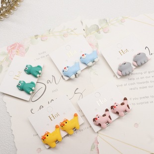 New Korean style cartoon cat anti-pain fake earrings girl cute sweet little flower cat earless ear clip