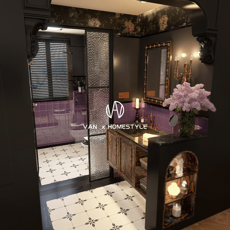 Vanne Retro Bathroom Tiles Dark Peony 300X1200 Purple Wall Tiles Kitchen Floor Tiles Retro Style