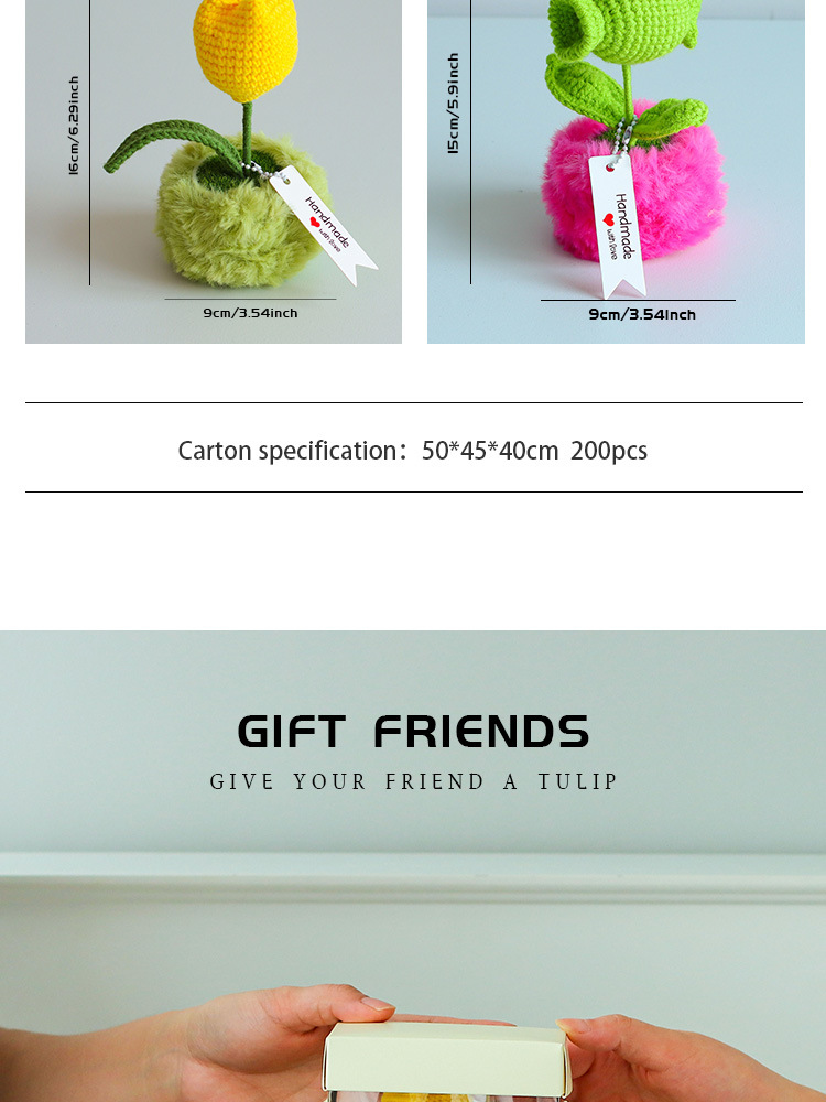 Hand-woven artificial flowers made of wool, potted tulips, oranges, preserved flowers, high-end festival business gift ornaments pic 4