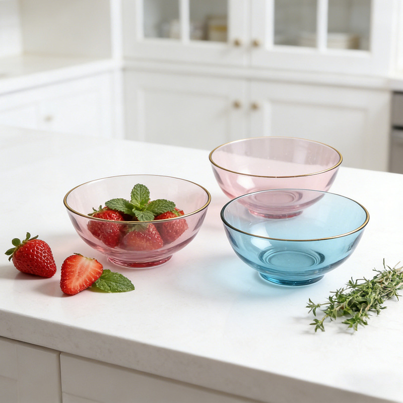 Fashionable Gold-Rimmed Household Glass Bowl, Simple Transparent Gold-Rimmed Small Bowl, Creative Hotel Glass Bowl, Can Be Used as a Gift