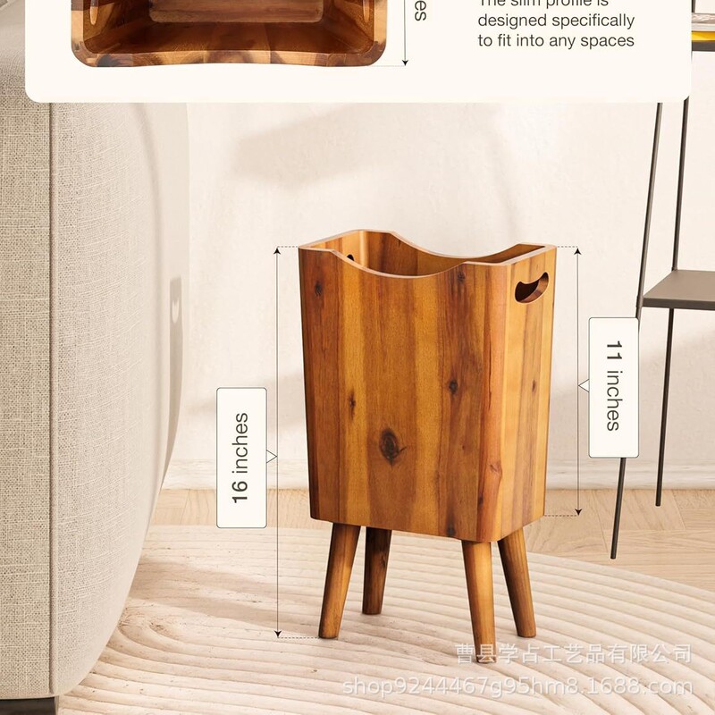 Cross-Border Wooden Trash Can Household Wooden with Handle Bedroom Bathroom Living Room Trash Can Decorative Trash Can