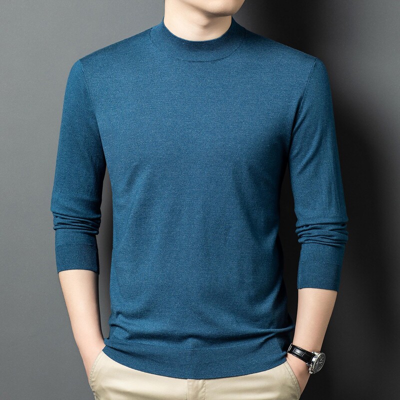 Spring and Autumn Season Men's Long-Sleeve T-Shirt with a Half-High Collar, Featuring Cashmere Knit, Casual Versatile Base Layer Spring and Autumn Season Men's Long-Sleeve T-Shirt with a Half-High Collar, Featuring Cashmere Knit, Casual Versatile Base Layer