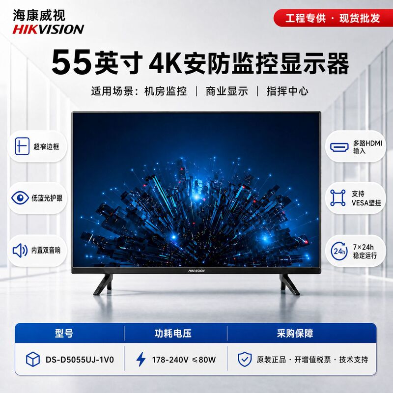Hikvision 55inch 4K Ultra-Clear Surveillance Camera Led Lcd 7*24-Hour Professional Security Engineering Monitor